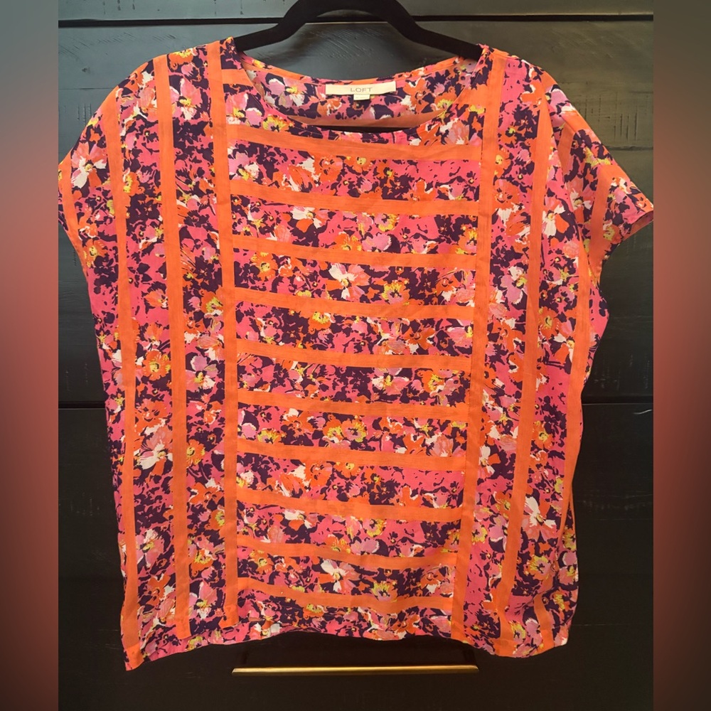 LOFT Short Sleeve Blouse Orange Pink